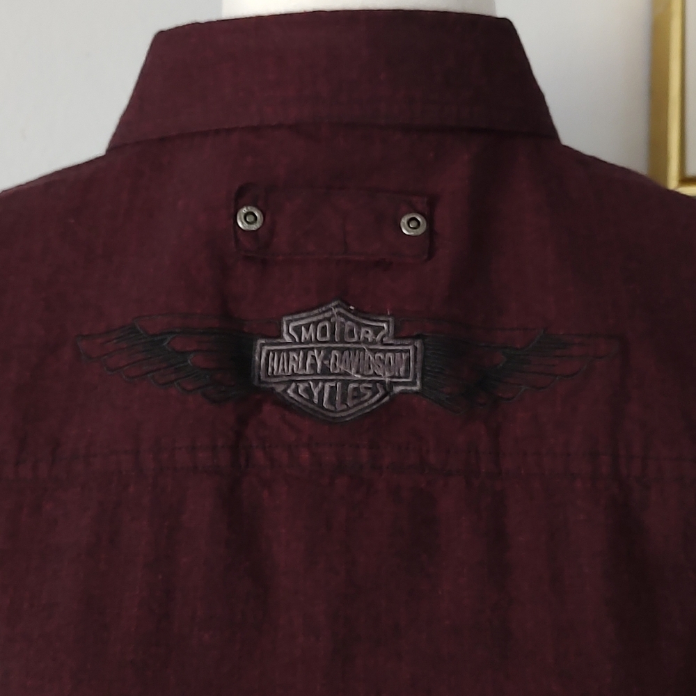 Harley Davidson Shirt Mens Button Up XL Long Sleeve Color Burgundy Embroidered